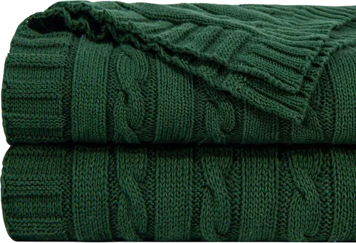 Miniatura 26 de NTBAY Manta de punto de cable de 100 % algodón puro, súper suave y cálida de 51 x 67 pulgadas, manta de punto para sofá, sillón, cama, extra Amarillo