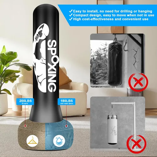 Miniatura 4 de Freestanding Punching Bags for Adults Teens - 70" Heavy Bag with Stand Men Standing Boxing Inflatable Kickboxing Training MMA Muay Thai Fitness