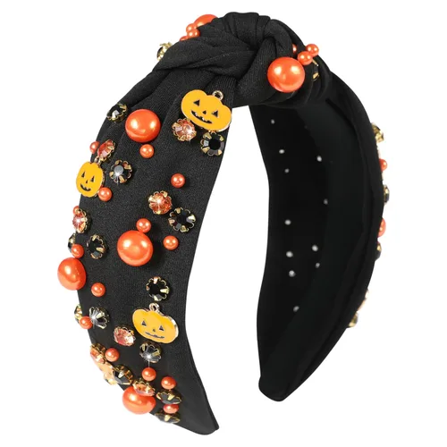 Miniatura 23 de Diadema anudada con joyas para mujeres y niñas, diadema de diamantes de imitación de cristal brillante, nudo superior ancho para mujer, diadema Negro