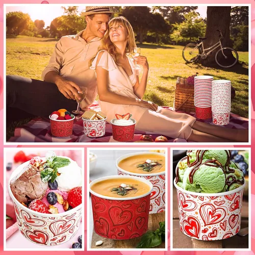 Miniatura 7 de Zopeal 80 tazas de helado para el Día de la Madre, de 9 onzas, cuencos desechables de San Valentín, cuencos de papel con corazón rojo, para postres