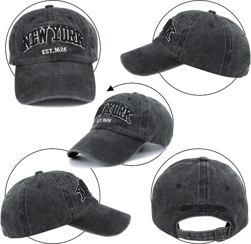 Miniatura 7 de Sombrero de béisbol New York Distressed-Adjustable Strapback - Sombrero de sarga lavada unisex, talla única