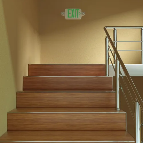 Miniatura 6 de FREELICHT Paquete de 6 letreros de salida verdes con luces de emergencia, dos luces LED de emergencia ajustables con batería, señal de salida