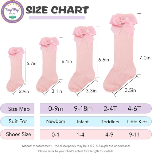Miniatura 6 de CozyWay Calcetines altos hasta la rodilla para bebés y niñas con lazo, medias largas con volantes, calcetines con volantes, leggings para uniforme