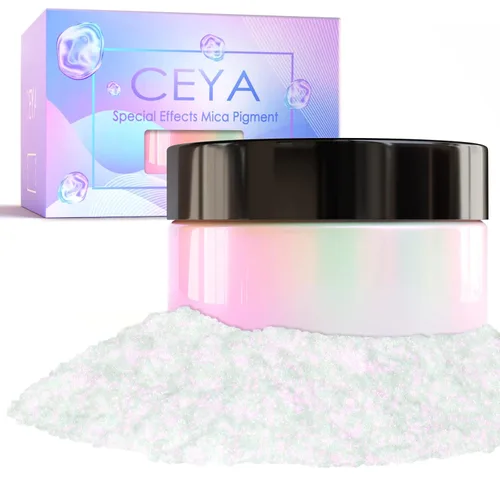 Miniatura 20 de Ceya Polvo de Mica de Interferencia, 50g/1.8oz Polvo de Uñas Cromado Blanco Hielo, Pigmento de Efecto Perlescente de Cambio de Color de Grado