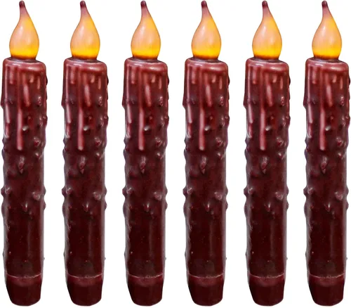 Miniatura 12 de CVHOMEDECO. Velas de cera real sumergidas a mano, funciona con pilas, temporizador, velas cónicas sin llama primitivas del país, 6-3/4 pulgadas