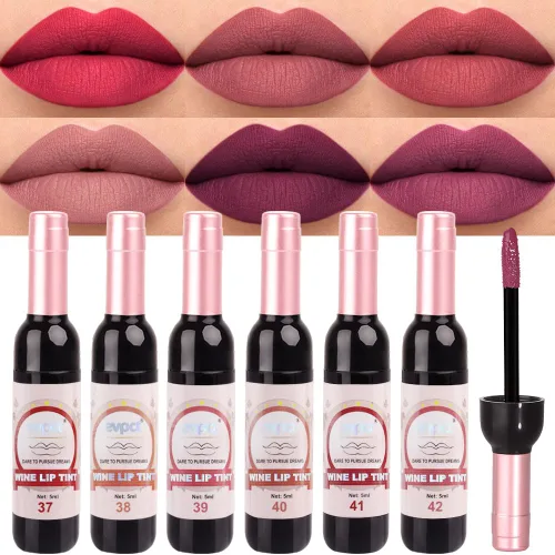 Miniatura 9 de evpct Tinte de Labios Mancha de Vino Juego de 6 Colores de Larga Duración Impermeable, Rosa cálido neutro Marrón nude Arándano profundo Malva rosa