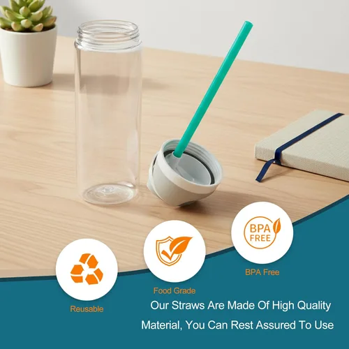 Miniatura 6 de Pajitas de repuesto compatibles con botella de agua de plástico transparente FreeSip de 25 onzas de Owala, paquete de 6 con 1 cepillo (negro + verde)