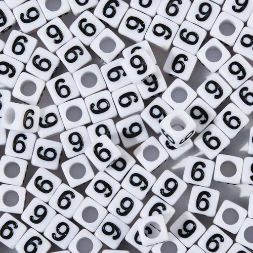 Miniatura 25 de 1400 cuentas redondas blancas y negras para pulseras, cuentas digitales de símbolo matemático del 0 al 9, juego de cuentas acrílicas de número