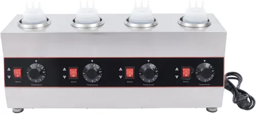 Miniatura 10 de Dispensador de calentador de dulce de azúcar caliente comercial de 320 W, 2 ollas, calentador eléctrico de salsa de queso, dispensador de queso