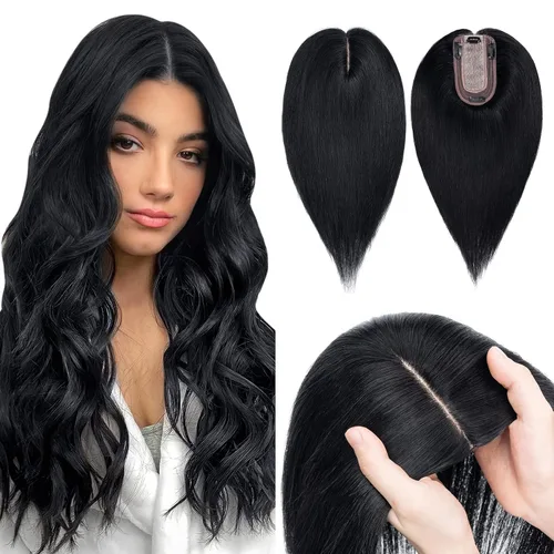 Miniatura 7 de Hairro Toppers de cabello humano 100% real para mujeres sin flequillo, postizos de cabello real con clip, base de seda transpirable para cubrir