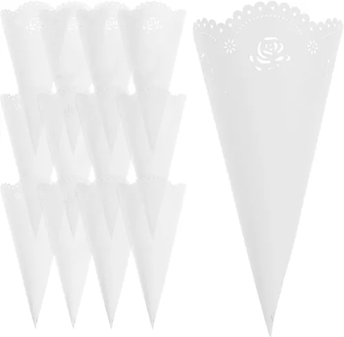 Miniatura 10 de Tofficu 20 conos de confeti blancos para bodas, conos huecos de papel rosa para flores secas, elegante soporte para ramo de flores para despedida