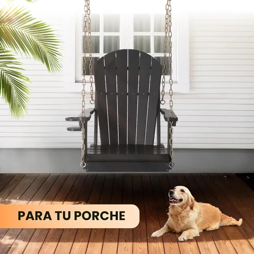 Miniatura 7 de VINGLI Columpio de porche de polietileno de alta densidad de alta resistencia de 880 libras para exteriores con soporte giratorio para tazas, Negro