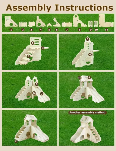 Miniatura 3 de Accesorios de jaula de escondite para hámster Sirvarni - Casa y hábitat de hámster en madera con cabaña oculta, escalera para escalar y tobogán
