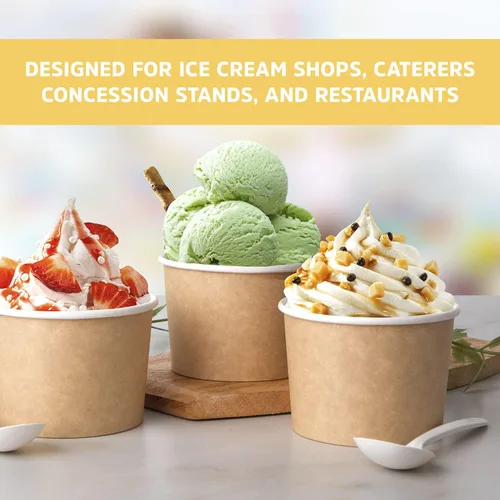 Miniatura 4 de Promora Tazas de helado de papel desechables de 12 onzas, 50 unidades + cucharas, cuencos para sopa caliente/postre con cucharas, perfectas