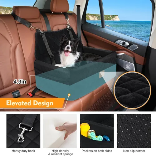 Miniatura 3 de NEEZUKAR Asiento de automóvil para perros grandes y medianos, asiento portátil lavable para mascotas de menos de 55 libras, asiento elevador