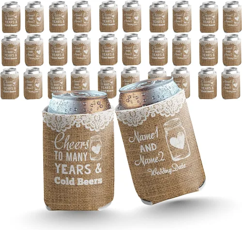 VictoryStore Personalizado Rústico Boda Puede Enfriador Saludos a Muchos Años Y Cervezas Frías, Boda Puede Enfriadores Conjunto De