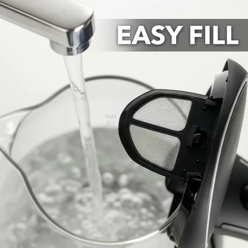 Miniatura 5 de OVENTE Hervidor eléctrico de 1.5L, calentador de agua de vidrio de borosilicato para encimera y hervidor para café o té, libre de BPA, apagado Negro