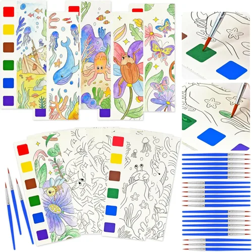 Vileafy Inesct and Ocean Animals - Libros para colorear con agua para niños de 4 a 8 años, incluye 24 mini marcadores de acuarela con 24 pinceles