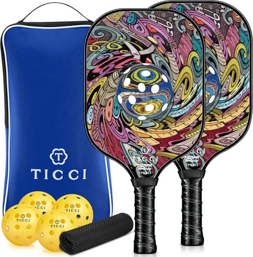 TICCI - Pala de pickleball aprobada por USAPA, juego de 2 palas de grafito prémium con 4 bolas de pickleball, 1 bolsa de malla y 1 bolsa de Vórtice 3