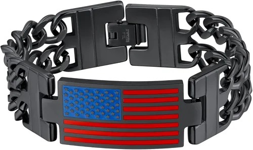 U7 Bracelets for Men American Flag Bracelets 4th of July Jewelry Leather Wristband Stainless Steel18K Gold PlatedBlack Cuban Link Chain Bracelets