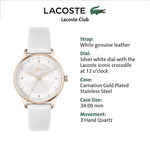 Miniatura 5 de Lacoste Correa de reloj de cuarzo de acero inoxidable para mujer piel de becerro blanca 16 Modelo 2001169 Blanco Reloj de cuarzo
