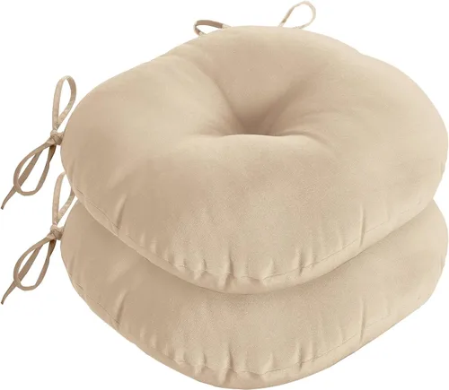 downluxe Juego de 2 cojines para sillas Bistro para muebles de patio, cojines redondos resistentes al agua para sillas de exterior con lazos Beige