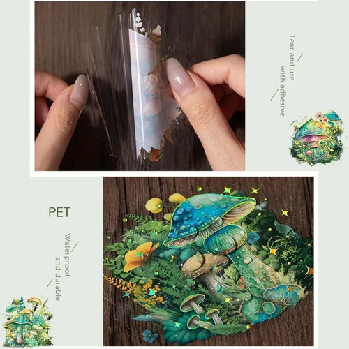 Miniatura 5 de 60 calcomanías holográficas de hongos para álbumes de recortes, calcomanías estéticas transparentes de Fairycore con brillo de fantasía, calcomanías
