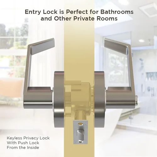 Miniatura 4 de LANITI Manija de puerta de privacidad para baño Herrajes de puerta con cierre comercial reversible Acabado cromado cepillado Cerradura