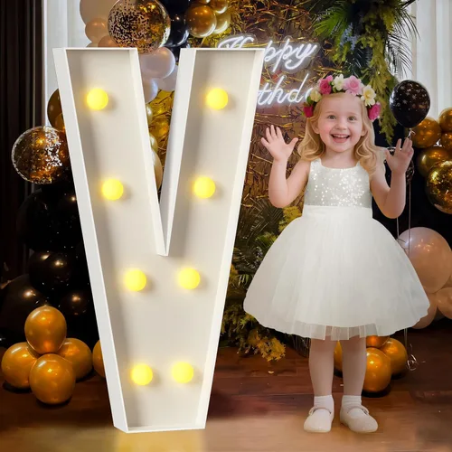 Mixifox Letras V de marquesina de 3 pies, letras grandes iluminadas de 3 pies de alto con luces, letra grande para boda, compromiso, graduación,
