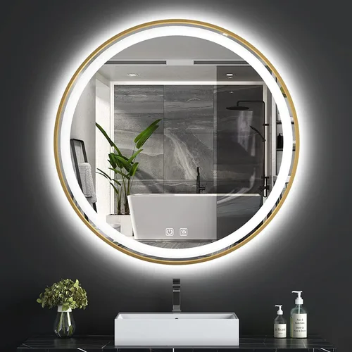SNUGACE Espejo de baño con iluminación LED, marco de metal negro, espejo de tocador de baño con 3 colores y antiniebla, 30 pulgadas (SVM-RLB30)