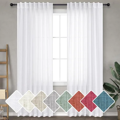 Miniatura 39 de Cortinas Largas de Lino de Lino 108 Pulgadas de Longitud para Sala de Estar 2 Paneles Bolsillo de Pestaña Trasera Cortinas Grandes para Ventana Saco