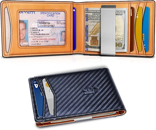 Miniatura 2 de KEMISANT Billetera para hombre para Airtag o uso estándar, cartera delgada con bolsillo frontal con 11 tarjetas con bloqueo RFID, sin agujeros