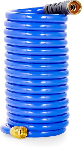 Camco Manguera de agua en espiral de 20 pies | Resistente a la corrosión con accesorios de latón | Cuenta con una diámetro interior de 1/2 pulgada