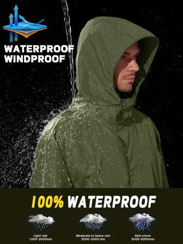 Miniatura 3 de UIQUR Chaqueta impermeable para hombre, ligera, larga, impermeable, rompevientos, ciclismo, correr, senderismo, plegable