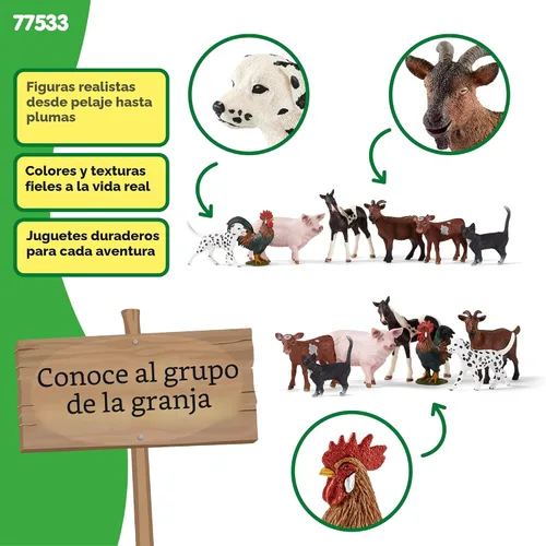 Miniatura 3 de Schleich Farm World - Juego de 7 piezas de animales de granja con juguetes de perro, gato, cerdo, cabra, gallo, caballo bebé y vaca - Figuras
