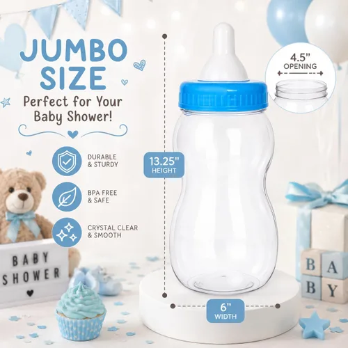 Miniatura 2 de Evershine Banco de biberones de plástico, banco de ducha de bebé rellenable azul de 13 pulgadas, centro de mesa de botella de plástico Jumbo Baby