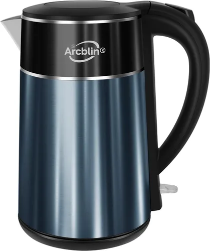 Hervidor eléctrico de 1.8 L, hervidor de agua caliente con aislamiento de doble pared azul, hervidor de té de ebullición rápida de 1350 W con