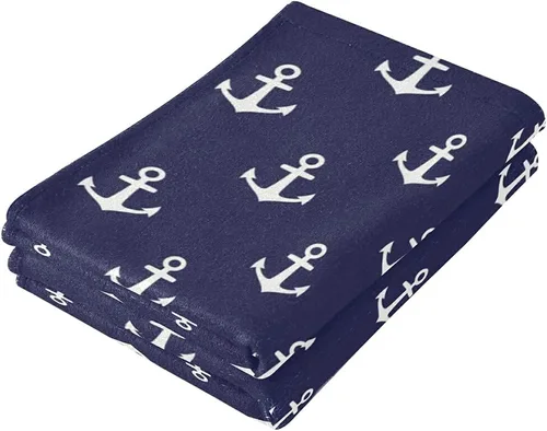 Miniatura 7 de Toalla de mano de baño de ancla, 2 piezas, toallas de mano absorbentes náuticas a rayas blancas, anclajes marinos, toalla facial suave