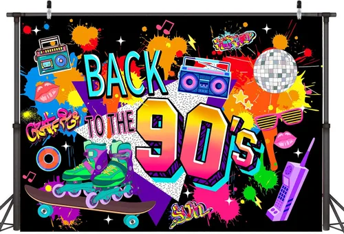 Miniatura 7 de Fondo para fotos de los años 90, 8 x 6 pies, poliéster de los años 80, pancarta de regreso a los 90, decoraciones de fiesta de los años 90, 90