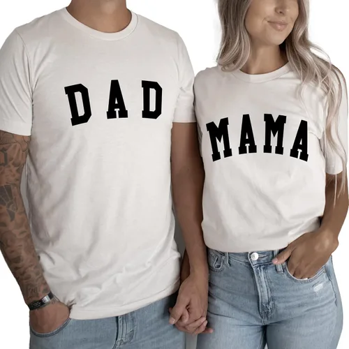 Verita Culture Mom and Dad Shirts Women Mama Letter Printed T-Shirt Mama Graphic Tee Casual Short Sleeve Tops Tee White