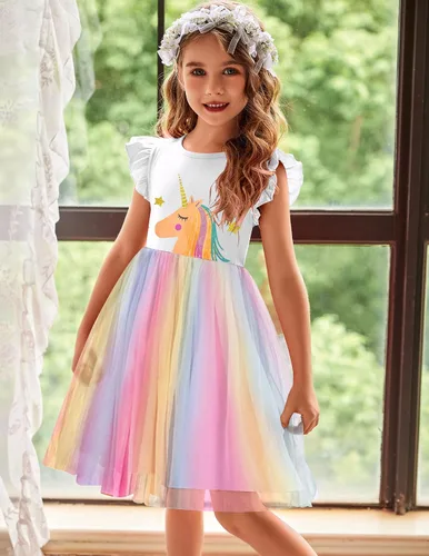 Miniatura 5 de Arshiner Vestido tutú para niñas pequeñas, vestidos de verano esponjosos, vestidos casuales de fiesta de tul para niños de 2 a 6 años