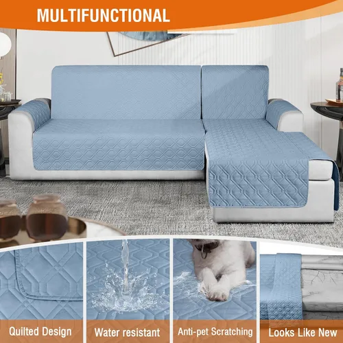 Miniatura 4 de VANSOFY Fundas para Sofá Seccional 100% Impermeables Funda Deslizable para Sofá en Forma de L 3 Piezas Reversible Funda para Chaise Lounge para Sofá