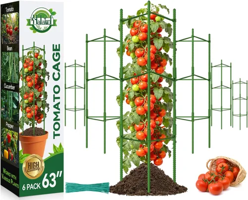 Miniatura 14 de Halatool Paquete de 8 Jaulas Verdes para Tomates, Hasta 63 pulgadas (5.2 pies) Soporte Alto Ajustable para Plantas de Tomate, Estacas de Jardín