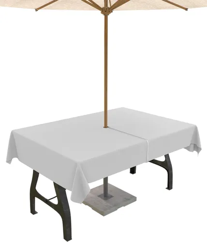 Miniatura 19 de QueenKer Mantel de exterior verde oliva con agujero para sombrilla y cremallera, mantel de color sólido para mesas cuadradas, colección de mesa
