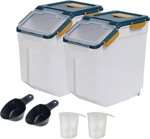 AnRui Contenedor hermético de almacenamiento de harina de 25 libras, cubo de almacenamiento de granos de plástico, dispensador de cereales de arroz