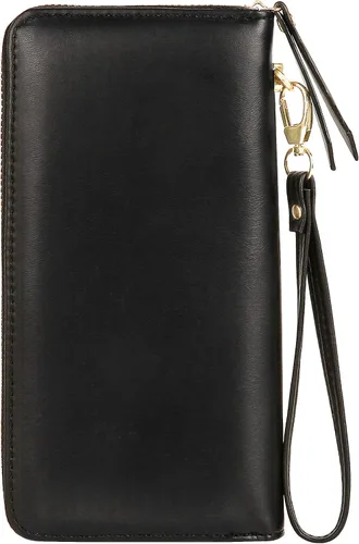 Miniatura 2 de Cartera de cuero para mujer, con bloqueo RFID, bolsillo con cremallera, tarjetero con ventana de identificación