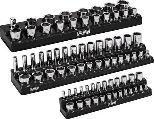 Miniatura 22 de ARES 70236 - Organizador magnético para 16 vasos SAE de 1/2 pulgada, para 15 vasos y 1 adaptador para vaso, mantiene tu caja de herramientas