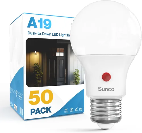 Miniatura 13 de Sunco - Paquete de 10 bombillas LED para exteriores del atardecer al amanecer A19, fotocélula automática para iluminación exterior, 800 LM, 9 W