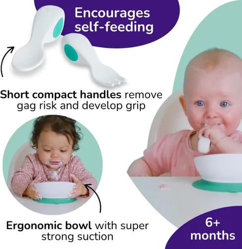 Miniatura 4 de Doddl Cuchara y tenedor para bebé, juego de cubiertos + estuche de viaje para bebés de 6 meses en adelante, aprende a autoalimentarse. Ayuda al