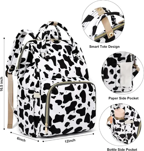 Miniatura 5 de Mochila para pañales de bebé con estampado de vaca para niñas y niños, impermeable, grande, para mamá